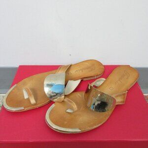 Lavorazione Artigiana Women Toe Ring Sandals 37 Brown Silver Slides Flats 364